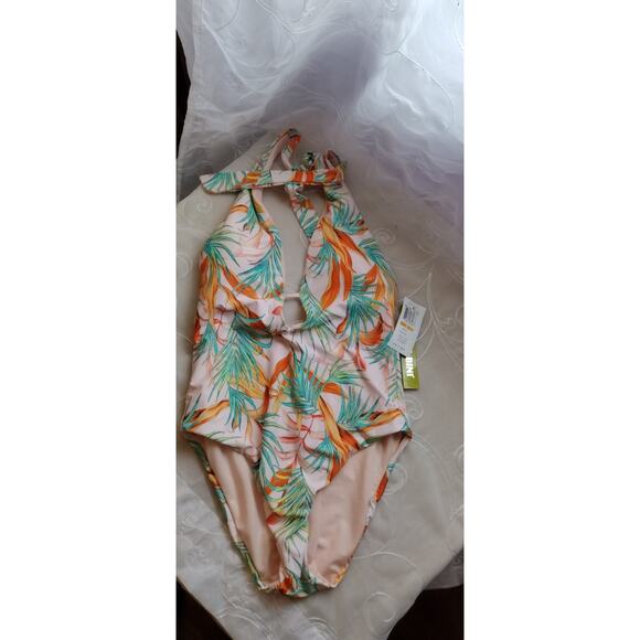 Gianni Bini Swimsuit Size Small Tropical Halter One Piece Birds of Paradise NWT - Picture 7 of 10